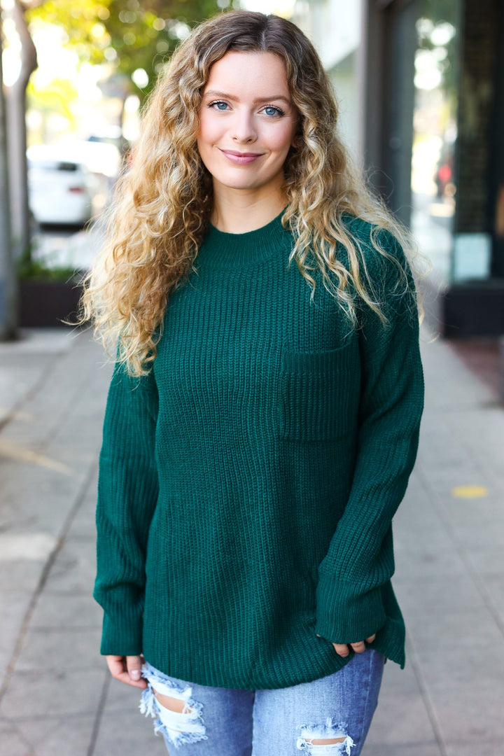 Classy Chic Hunter Green Mock Neck Chest Pocket Knit Sweater-Haptics-[option4]-[option5]-[option6]-[option7]-[option8]-Shop-Boutique-Clothing-for-Women-Online