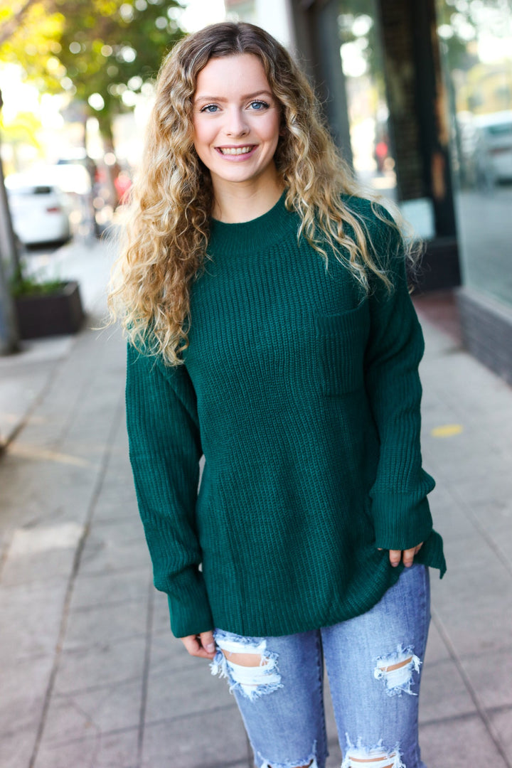 Classy Chic Hunter Green Mock Neck Chest Pocket Knit Sweater-Haptics-[option4]-[option5]-[option6]-[option7]-[option8]-Shop-Boutique-Clothing-for-Women-Online