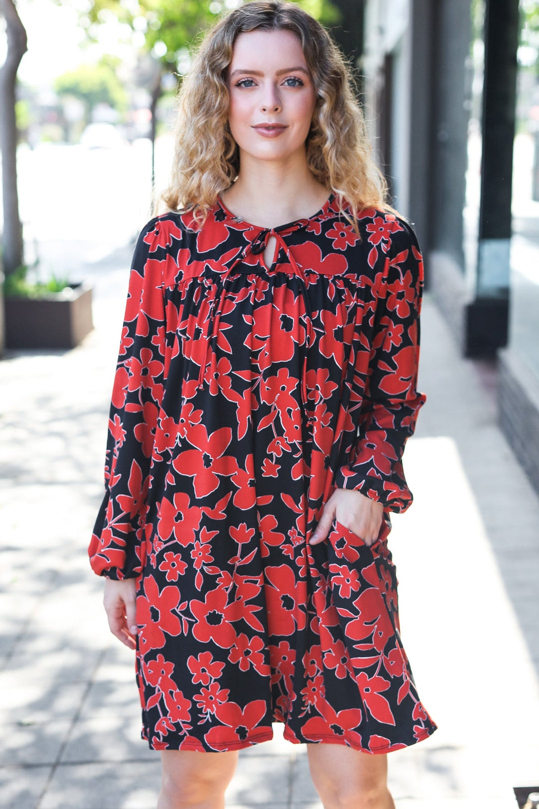 Boldly You Rust & Black Floral Print Front Tie Dress-Haptics-[option4]-[option5]-[option6]-[option7]-[option8]-Shop-Boutique-Clothing-for-Women-Online