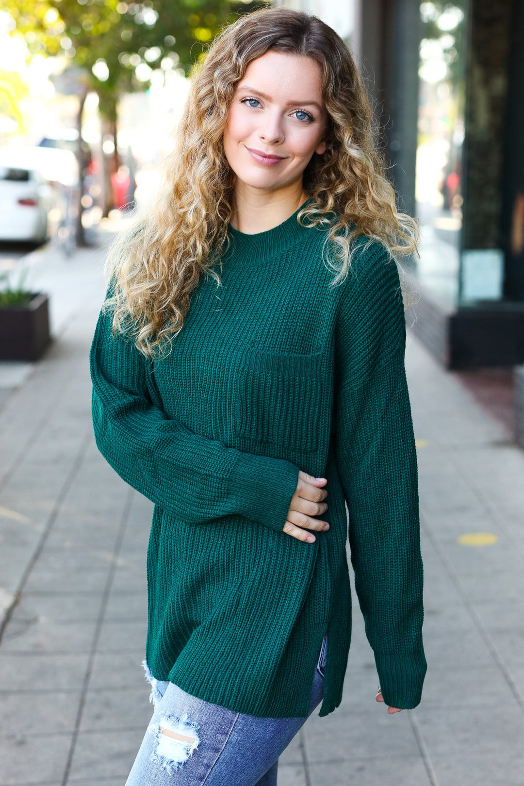 Classy Chic Hunter Green Mock Neck Chest Pocket Knit Sweater-Haptics-[option4]-[option5]-[option6]-[option7]-[option8]-Shop-Boutique-Clothing-for-Women-Online