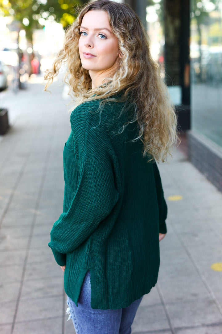 Classy Chic Hunter Green Mock Neck Chest Pocket Knit Sweater-Haptics-[option4]-[option5]-[option6]-[option7]-[option8]-Shop-Boutique-Clothing-for-Women-Online