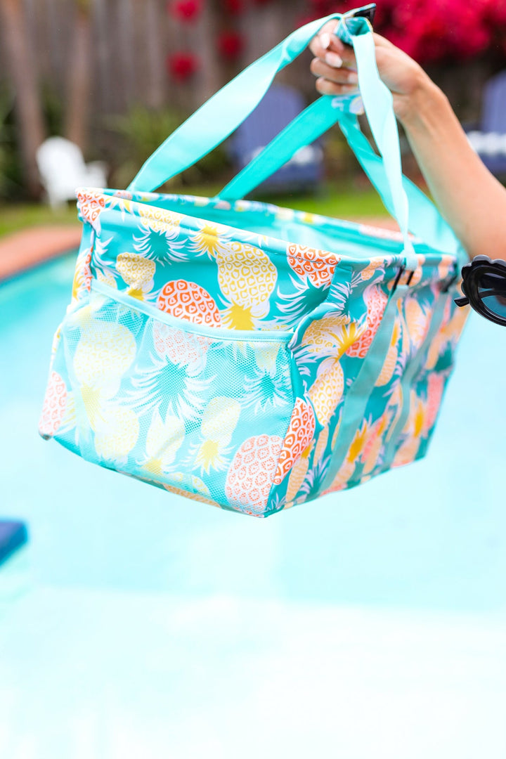 Turquoise Pineapple Print Collapsible Canvas & Nylon Tote-Jane Claire-One Size Fits All-[option4]-[option5]-[option6]-[option7]-[option8]-Shop-Boutique-Clothing-for-Women-Online