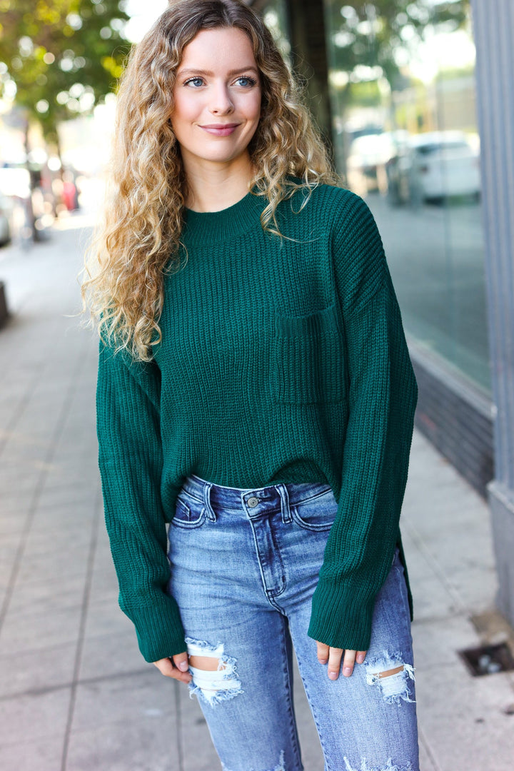 Classy Chic Hunter Green Mock Neck Chest Pocket Knit Sweater-Haptics-[option4]-[option5]-[option6]-[option7]-[option8]-Shop-Boutique-Clothing-for-Women-Online