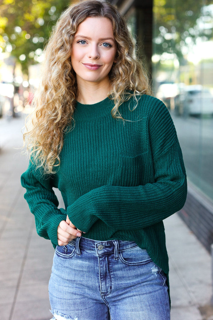 Classy Chic Hunter Green Mock Neck Chest Pocket Knit Sweater-Haptics-[option4]-[option5]-[option6]-[option7]-[option8]-Shop-Boutique-Clothing-for-Women-Online