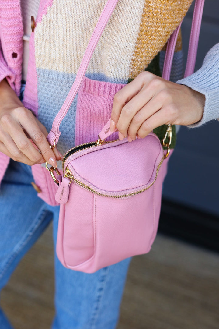 Pink Vegan Leather Two Pocket Mini Cross Body-ANARK-One Size Fits All-[option4]-[option5]-[option6]-[option7]-[option8]-Shop-Boutique-Clothing-for-Women-Online