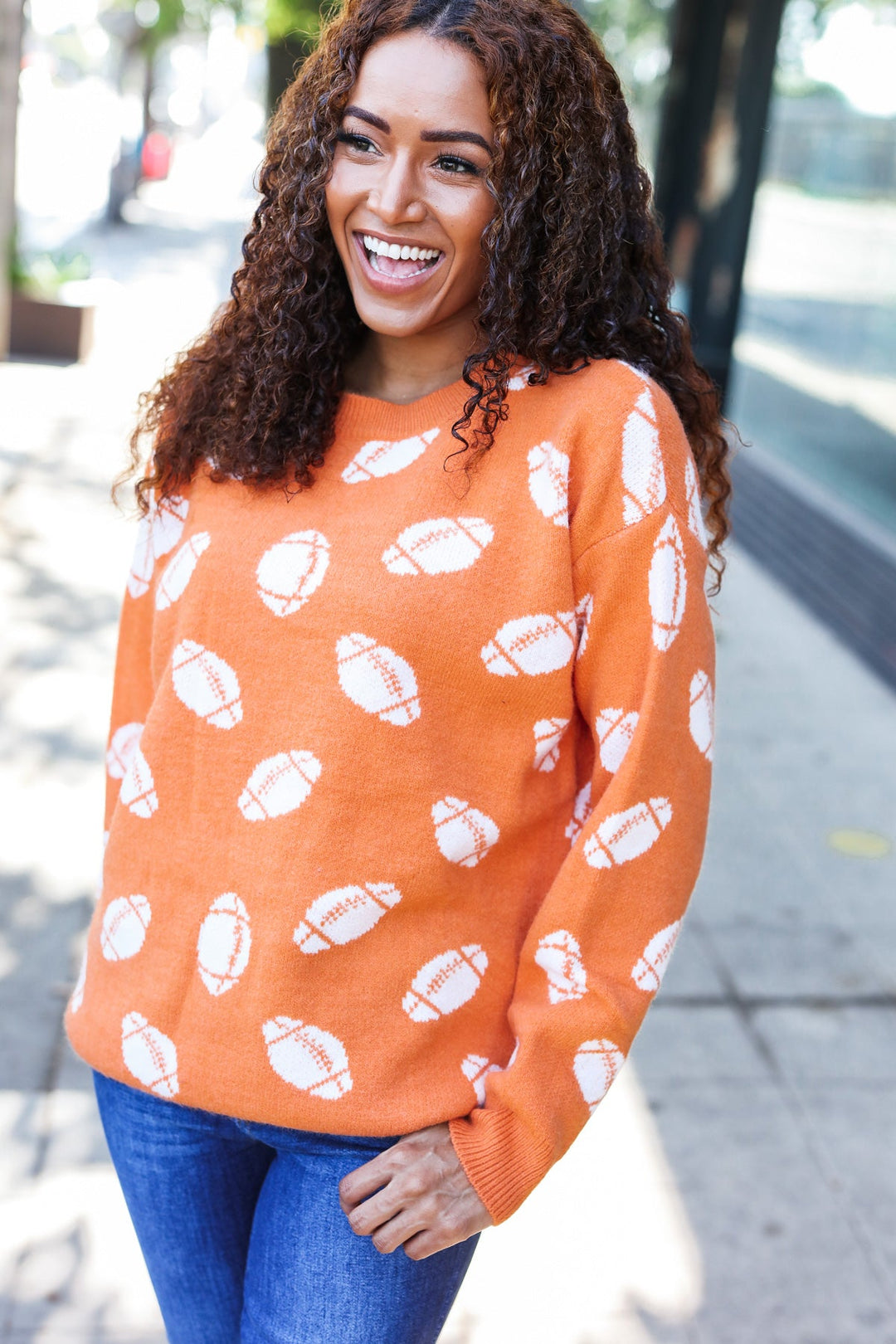 Game Day Orange Football Print Jacquard Knit Sweater-Haptics-[option4]-[option5]-[option6]-[option7]-[option8]-Shop-Boutique-Clothing-for-Women-Online