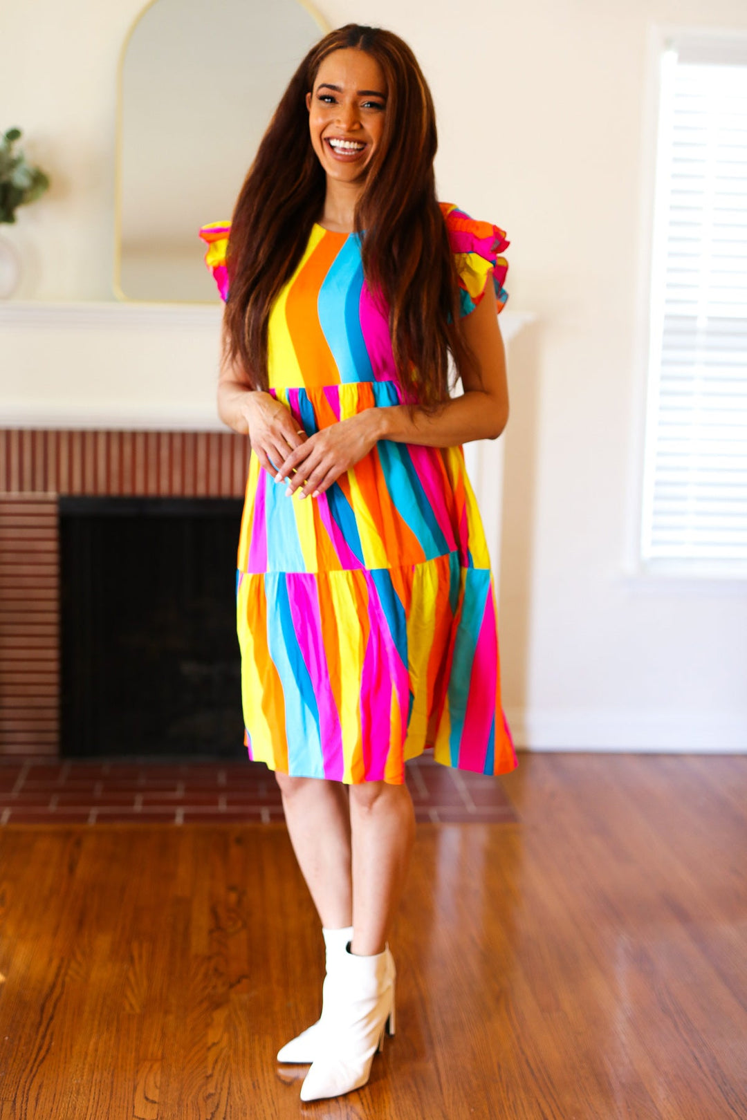 Eyes On You Multicolor Abstract Print Smocked Ruffle Sleeve Dress-Haptics-[option4]-[option5]-[option6]-[option7]-[option8]-Shop-Boutique-Clothing-for-Women-Online