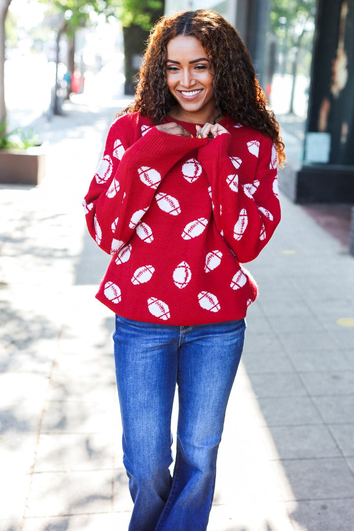 Game Day Red Football Print Jacquard Knit Sweater-Haptics-[option4]-[option5]-[option6]-[option7]-[option8]-Shop-Boutique-Clothing-for-Women-Online