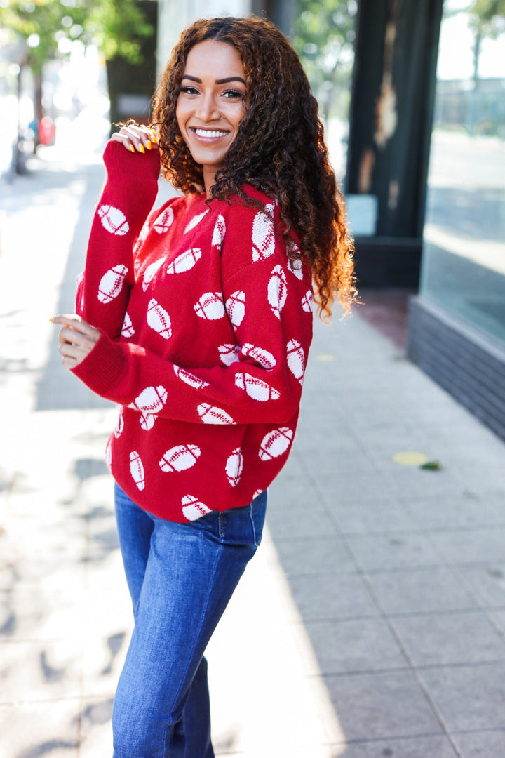 Game Day Red Football Print Jacquard Knit Sweater-Haptics-[option4]-[option5]-[option6]-[option7]-[option8]-Shop-Boutique-Clothing-for-Women-Online