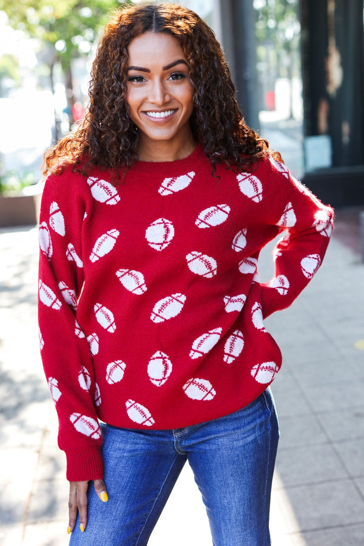 Game Day Red Football Print Jacquard Knit Sweater-Haptics-[option4]-[option5]-[option6]-[option7]-[option8]-Shop-Boutique-Clothing-for-Women-Online