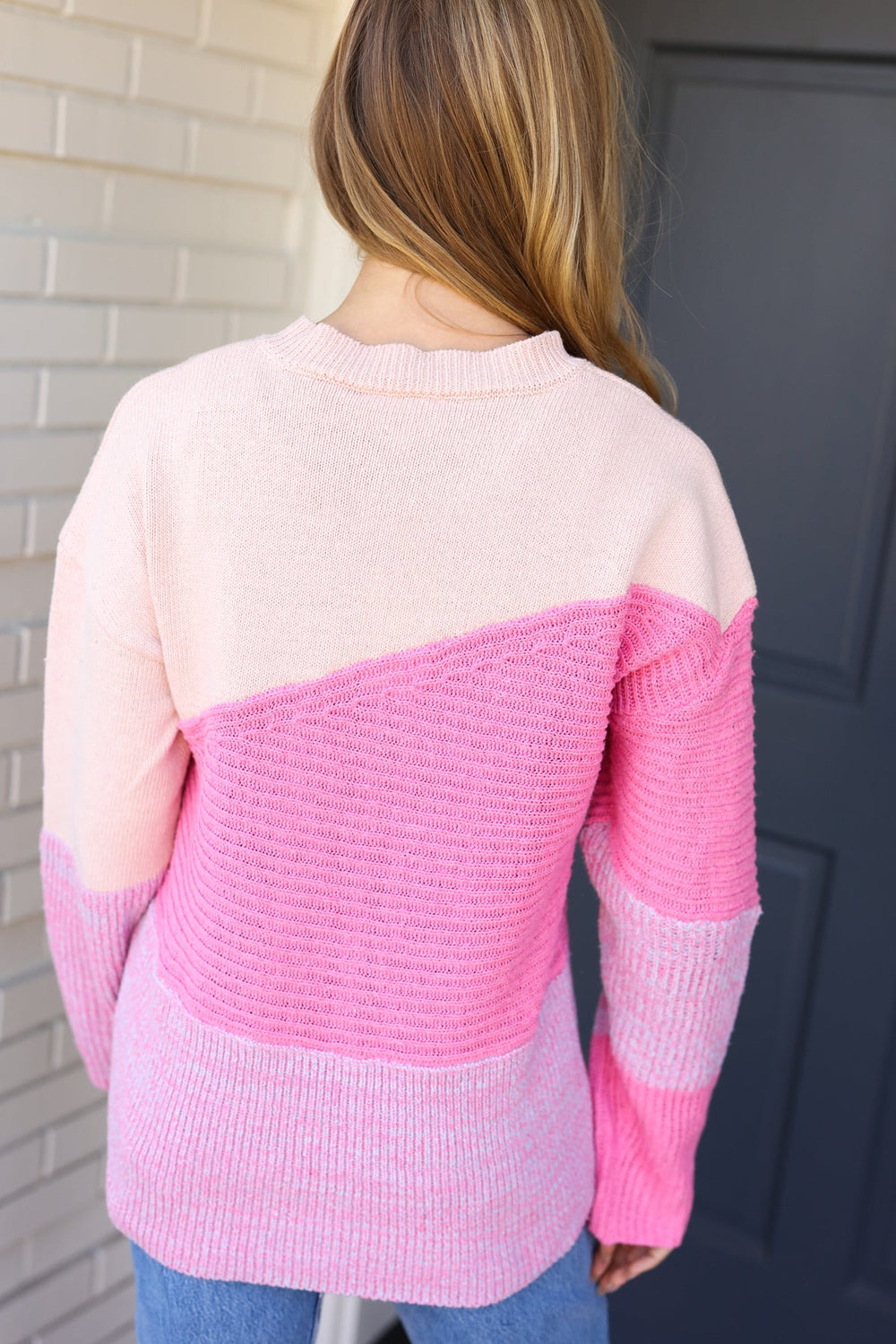 Make You Smile Pink Diagonal Color Block Sweater-Love Riche-[option4]-[option5]-[option6]-[option7]-[option8]-Shop-Boutique-Clothing-for-Women-Online