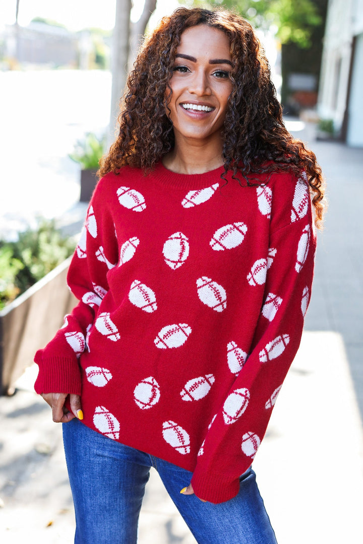 Game Day Red Football Print Jacquard Knit Sweater-Haptics-[option4]-[option5]-[option6]-[option7]-[option8]-Shop-Boutique-Clothing-for-Women-Online