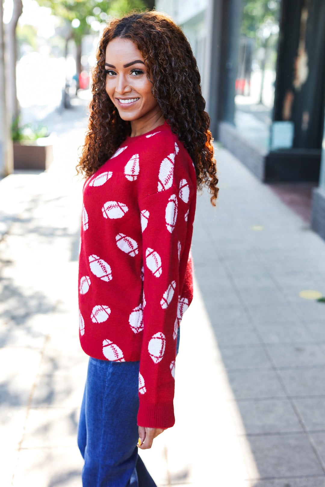 Game Day Red Football Print Jacquard Knit Sweater-Haptics-[option4]-[option5]-[option6]-[option7]-[option8]-Shop-Boutique-Clothing-for-Women-Online