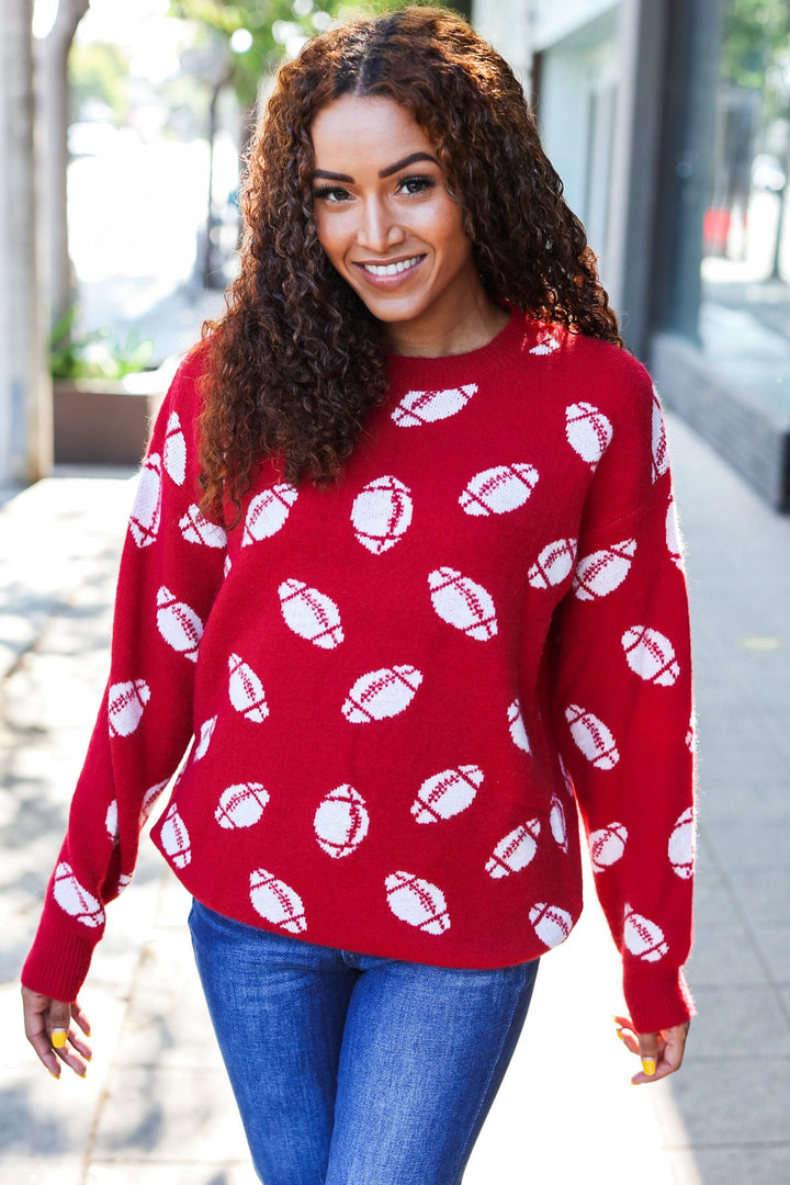 Game Day Red Football Print Jacquard Knit Sweater-Haptics-[option4]-[option5]-[option6]-[option7]-[option8]-Shop-Boutique-Clothing-for-Women-Online