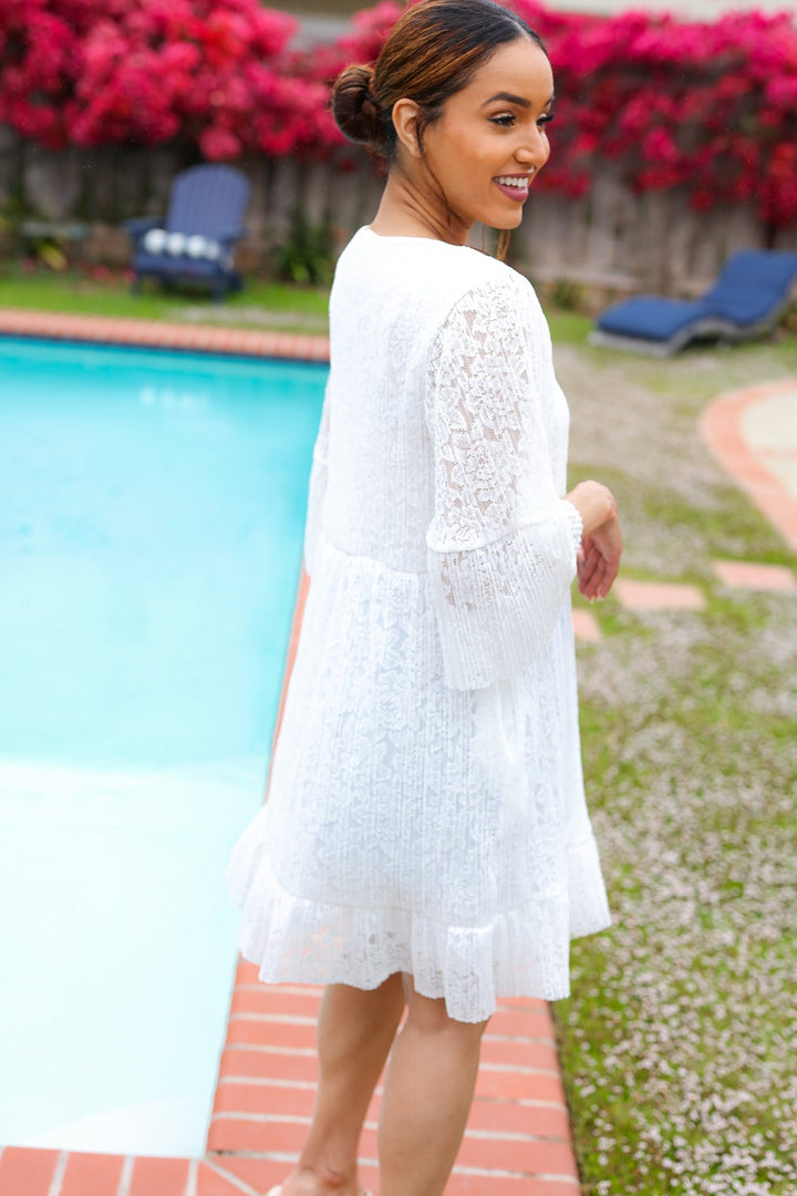 Diva Dreams White Accordion Pleated Lace Square Neck Dress-Sugarfox-[option4]-[option5]-[option6]-[option7]-[option8]-Shop-Boutique-Clothing-for-Women-Online