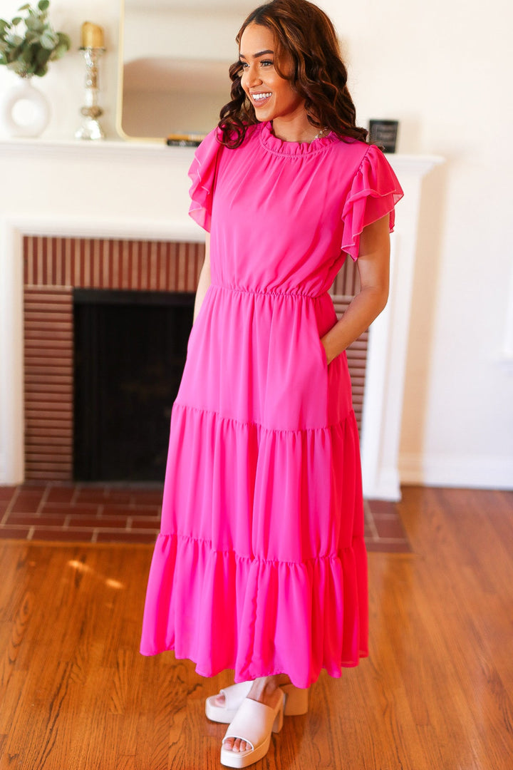 Perfectly You Hot Pink Mock Neck Tiered Chiffon Maxi Dress-Haptics-[option4]-[option5]-[option6]-[option7]-[option8]-Shop-Boutique-Clothing-for-Women-Online