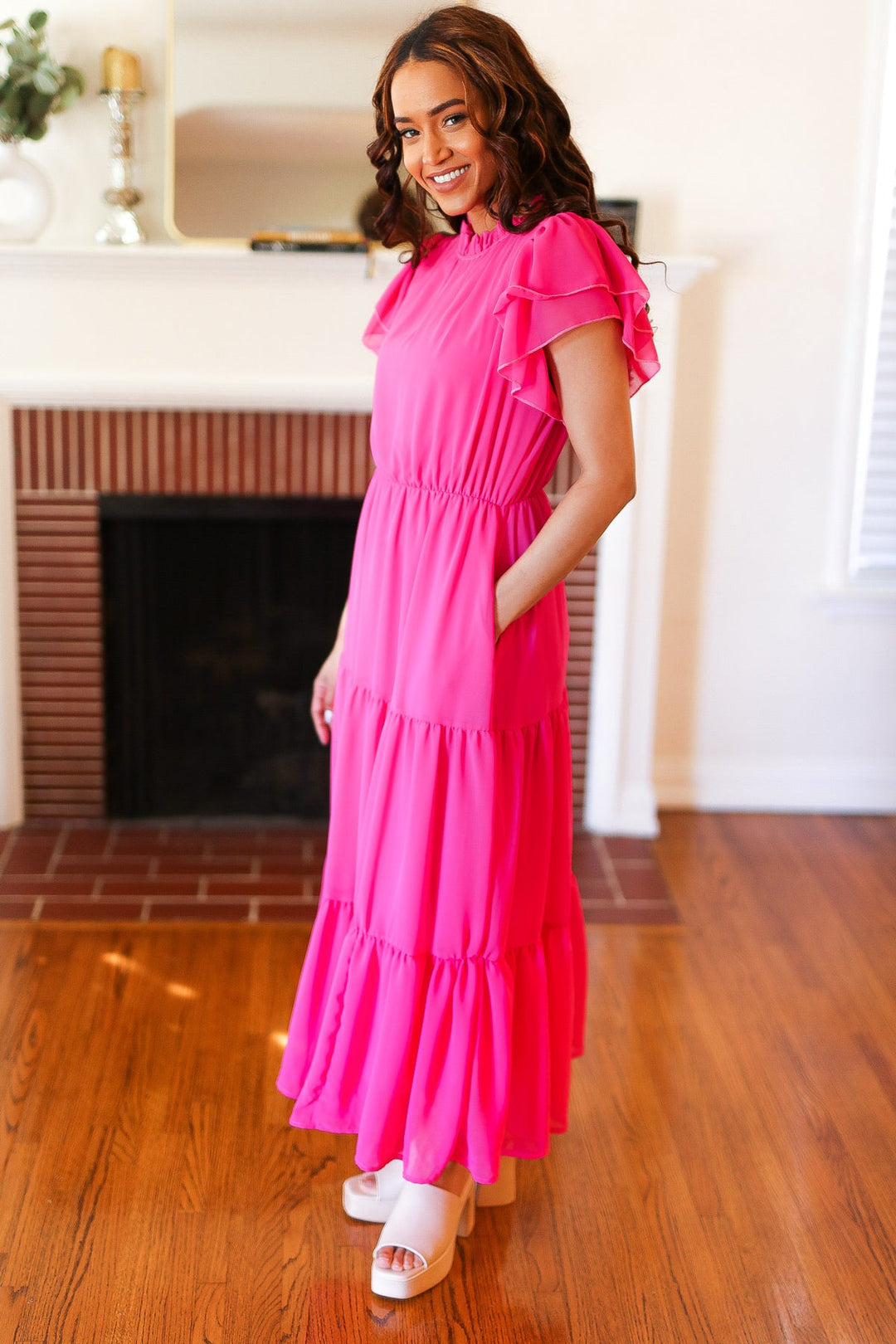 Perfectly You Hot Pink Mock Neck Tiered Chiffon Maxi Dress-Haptics-[option4]-[option5]-[option6]-[option7]-[option8]-Shop-Boutique-Clothing-for-Women-Online