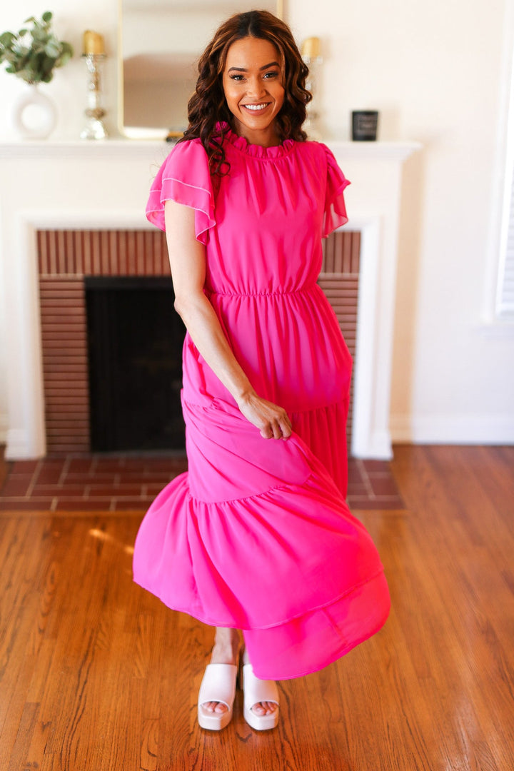 Perfectly You Hot Pink Mock Neck Tiered Chiffon Maxi Dress-Haptics-[option4]-[option5]-[option6]-[option7]-[option8]-Shop-Boutique-Clothing-for-Women-Online