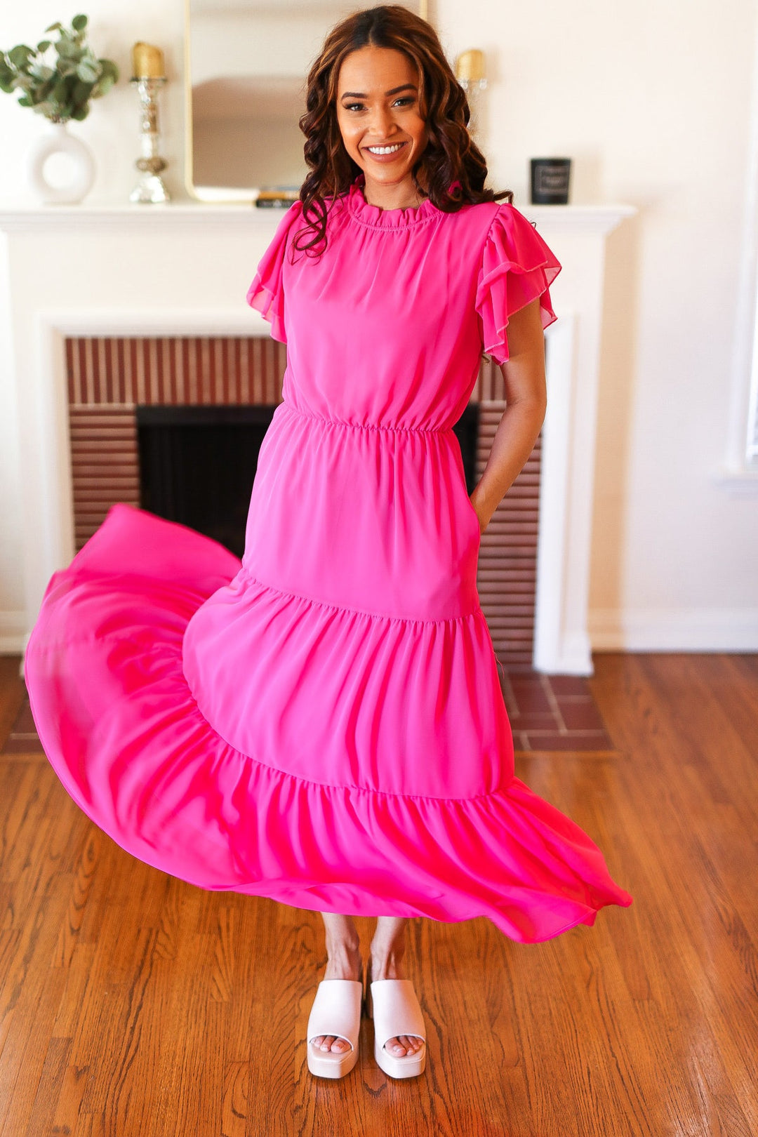 Perfectly You Hot Pink Mock Neck Tiered Chiffon Maxi Dress-Haptics-[option4]-[option5]-[option6]-[option7]-[option8]-Shop-Boutique-Clothing-for-Women-Online