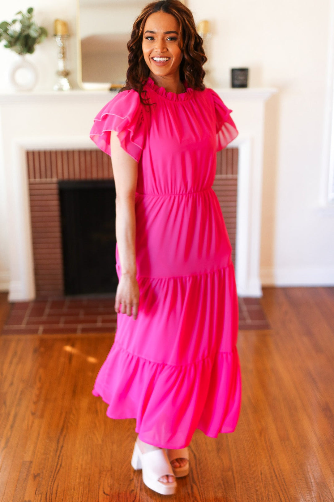 Perfectly You Hot Pink Mock Neck Tiered Chiffon Maxi Dress-Haptics-[option4]-[option5]-[option6]-[option7]-[option8]-Shop-Boutique-Clothing-for-Women-Online