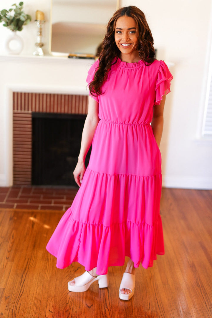 Perfectly You Hot Pink Mock Neck Tiered Chiffon Maxi Dress-Haptics-[option4]-[option5]-[option6]-[option7]-[option8]-Shop-Boutique-Clothing-for-Women-Online