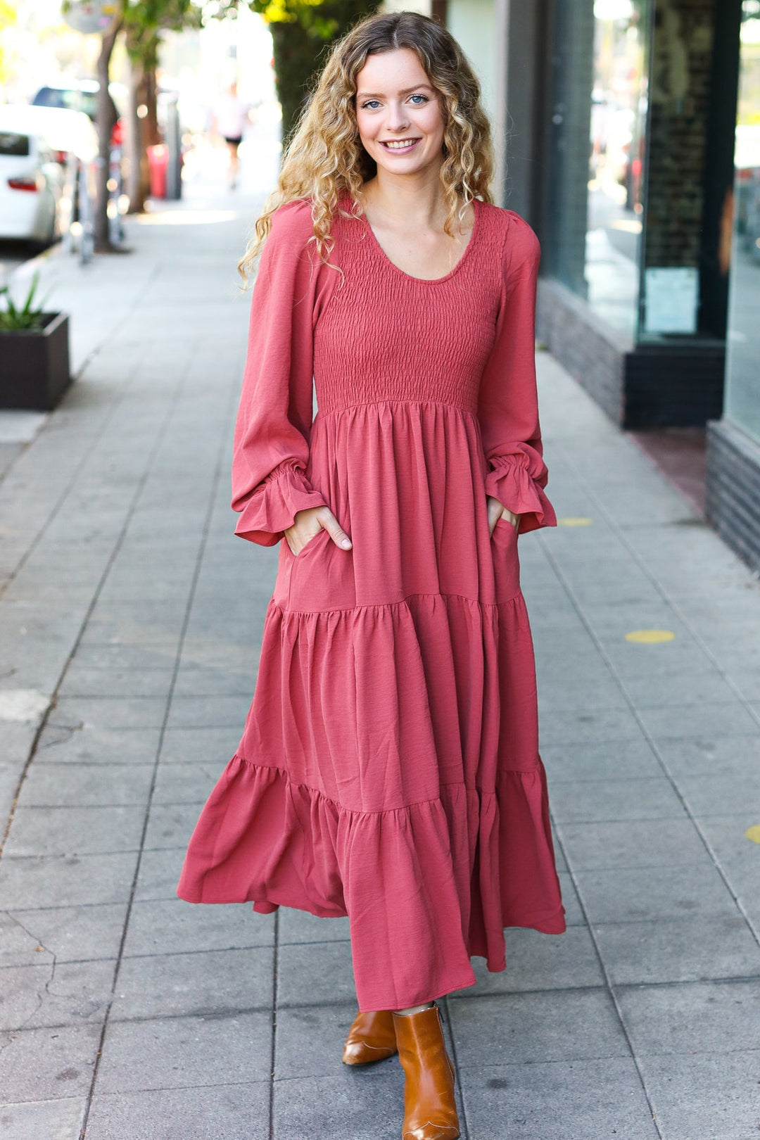 Beautiful You Lock Eyes Marsala Smocked Ruffle Sleeve Maxi Dress-Haptics-[option4]-[option5]-[option6]-[option7]-[option8]-Shop-Boutique-Clothing-for-Women-Online