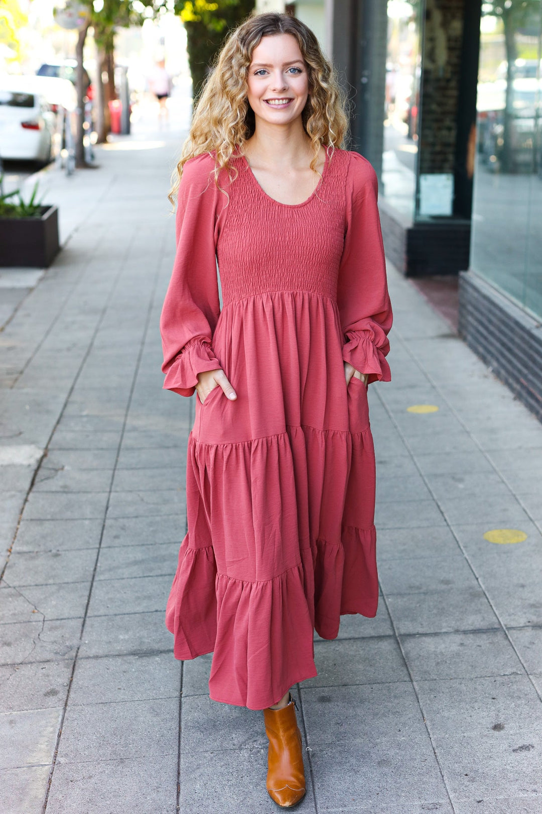 Beautiful You Lock Eyes Marsala Smocked Ruffle Sleeve Maxi Dress-Haptics-[option4]-[option5]-[option6]-[option7]-[option8]-Shop-Boutique-Clothing-for-Women-Online