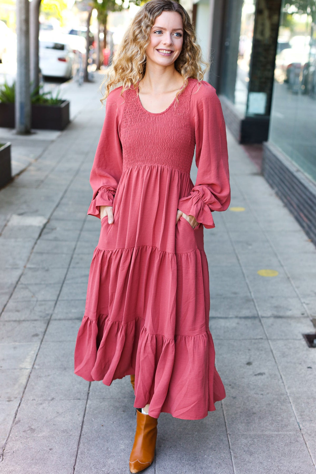 Beautiful You Lock Eyes Marsala Smocked Ruffle Sleeve Maxi Dress-Haptics-[option4]-[option5]-[option6]-[option7]-[option8]-Shop-Boutique-Clothing-for-Women-Online