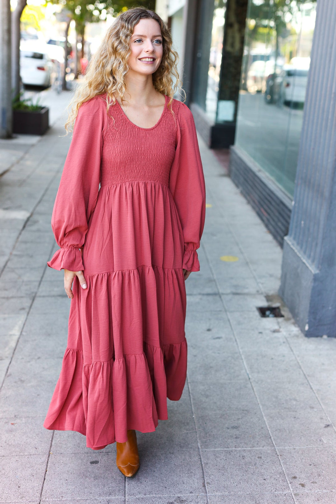 Beautiful You Lock Eyes Marsala Smocked Ruffle Sleeve Maxi Dress-Haptics-[option4]-[option5]-[option6]-[option7]-[option8]-Shop-Boutique-Clothing-for-Women-Online