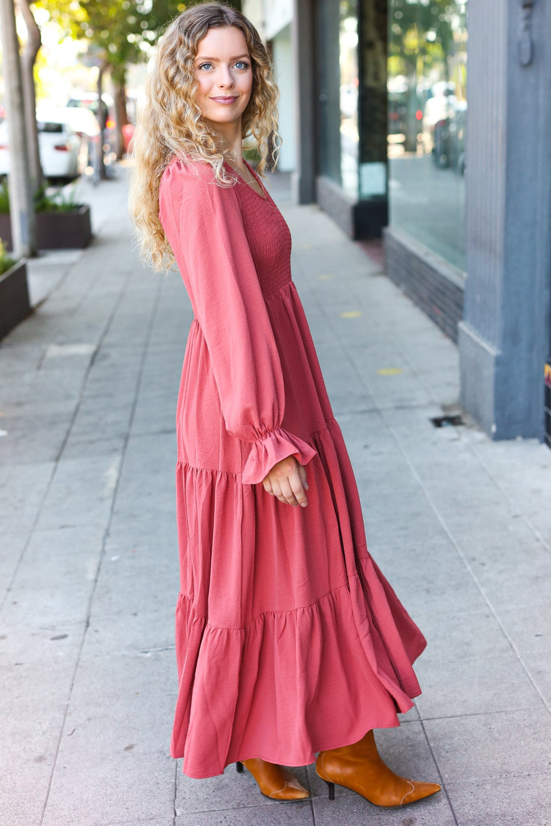 Beautiful You Lock Eyes Marsala Smocked Ruffle Sleeve Maxi Dress-Haptics-[option4]-[option5]-[option6]-[option7]-[option8]-Shop-Boutique-Clothing-for-Women-Online