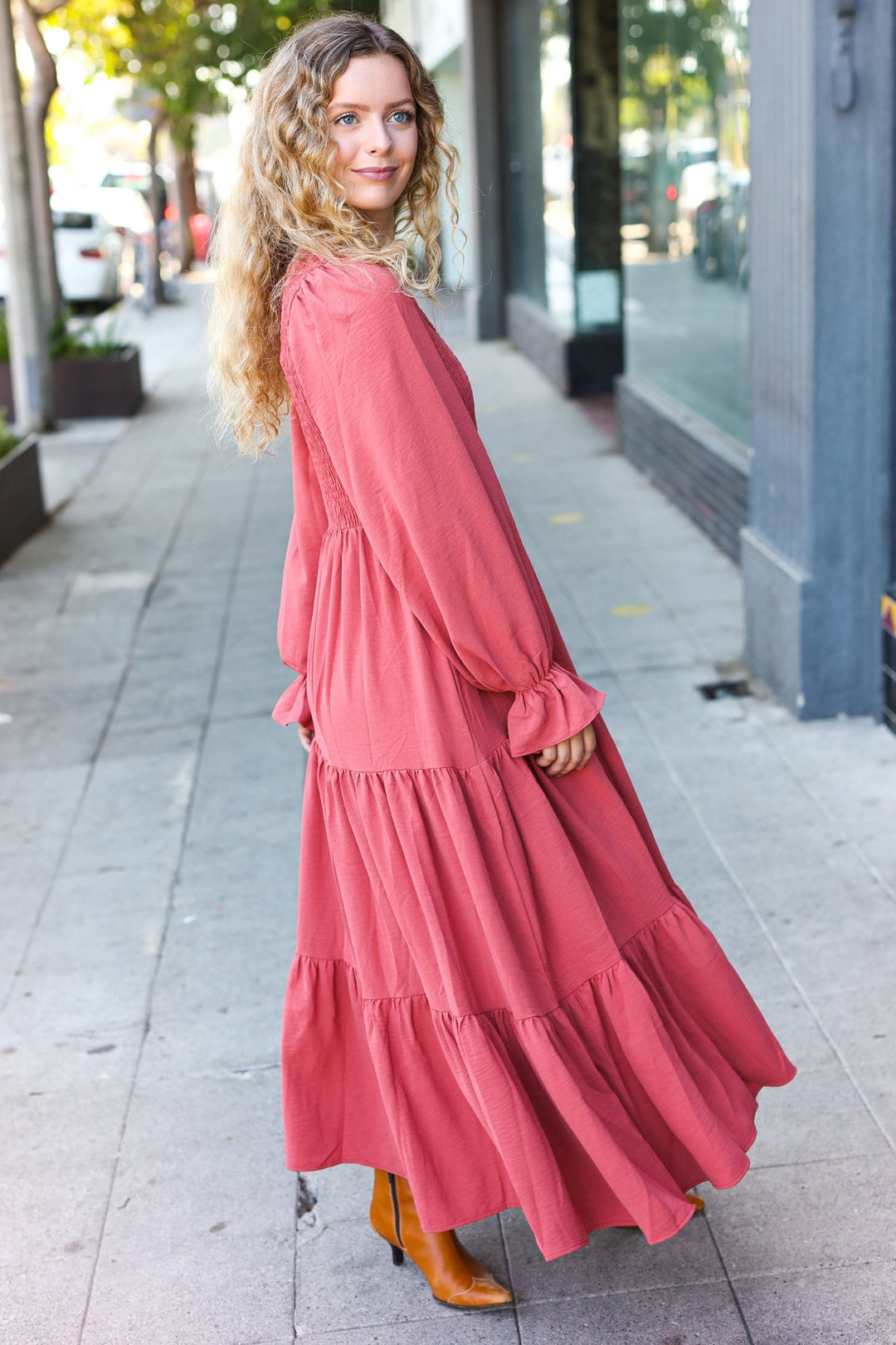 Beautiful You Lock Eyes Marsala Smocked Ruffle Sleeve Maxi Dress-Haptics-[option4]-[option5]-[option6]-[option7]-[option8]-Shop-Boutique-Clothing-for-Women-Online