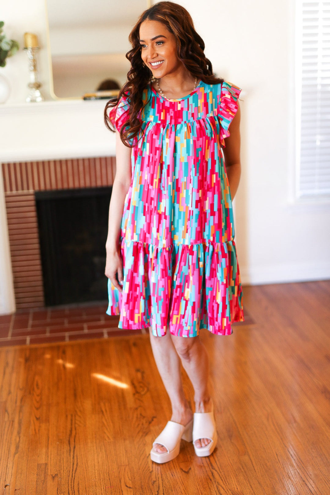 Feeling Bold Multicolor Abstract Print Tiered Ruffle Sleeve Dress-Haptics-[option4]-[option5]-[option6]-[option7]-[option8]-Shop-Boutique-Clothing-for-Women-Online