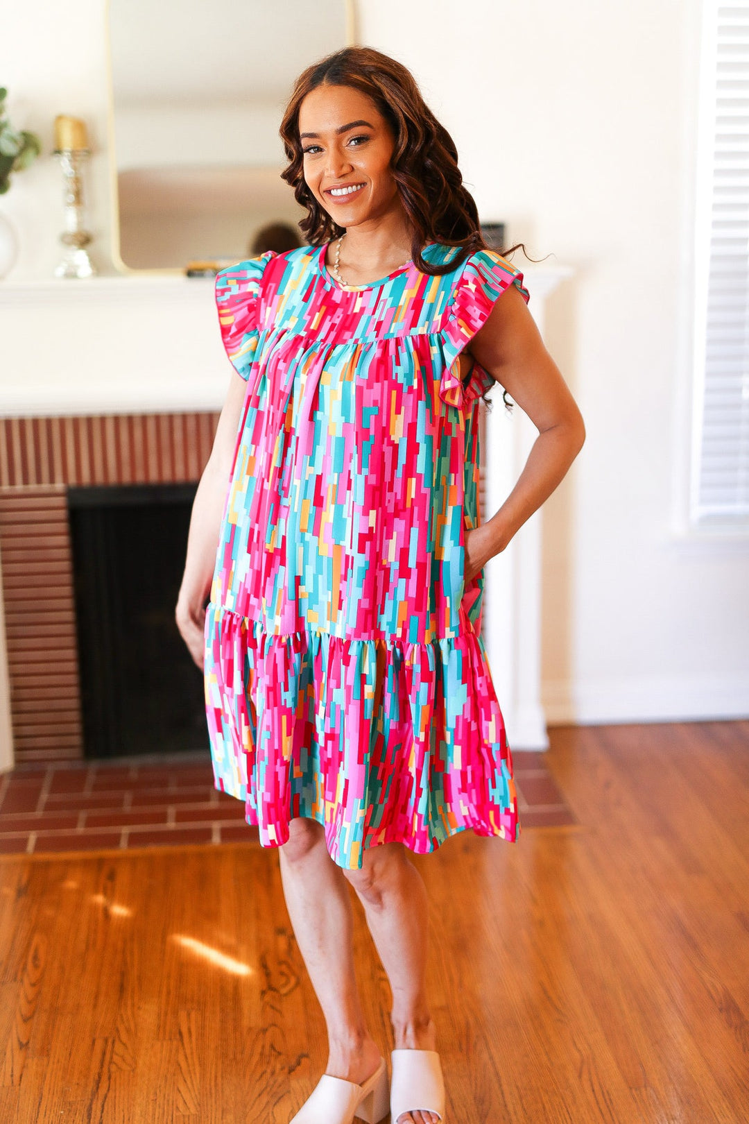 Feeling Bold Multicolor Abstract Print Tiered Ruffle Sleeve Dress-Haptics-[option4]-[option5]-[option6]-[option7]-[option8]-Shop-Boutique-Clothing-for-Women-Online