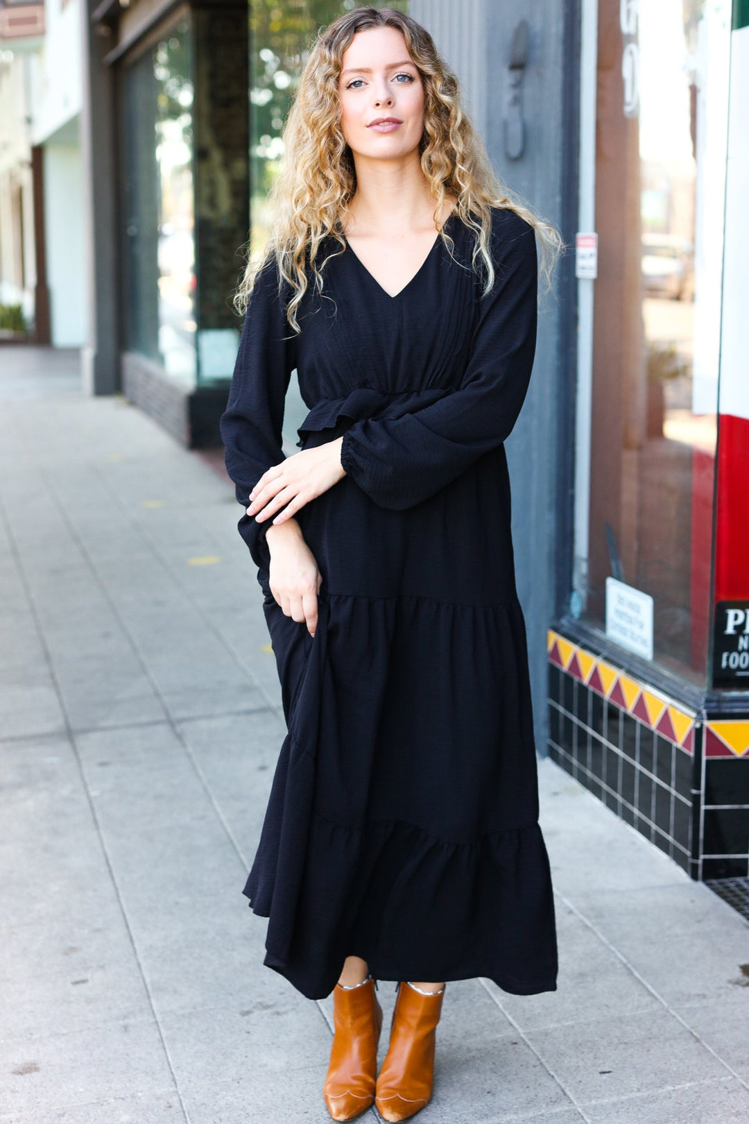 Beautiful You Black Pintuck Detail Frill V Neck Maxi Dress-Haptics-[option4]-[option5]-[option6]-[option7]-[option8]-Shop-Boutique-Clothing-for-Women-Online