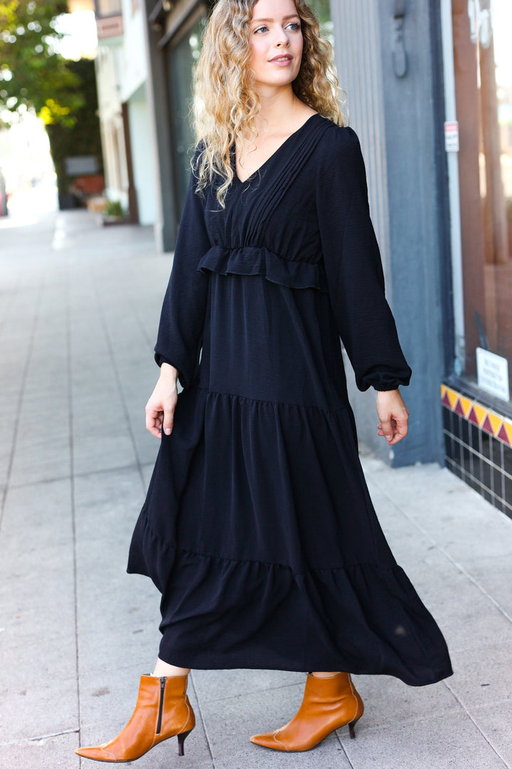 Beautiful You Black Pintuck Detail Frill V Neck Maxi Dress-Haptics-[option4]-[option5]-[option6]-[option7]-[option8]-Shop-Boutique-Clothing-for-Women-Online