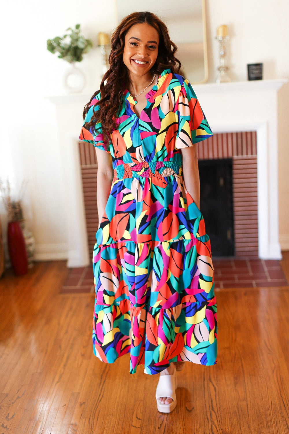 Be Bold Multicolor Abstract Tropical Print Smocked Waist Maxi Dress-Haptics-[option4]-[option5]-[option6]-[option7]-[option8]-Shop-Boutique-Clothing-for-Women-Online