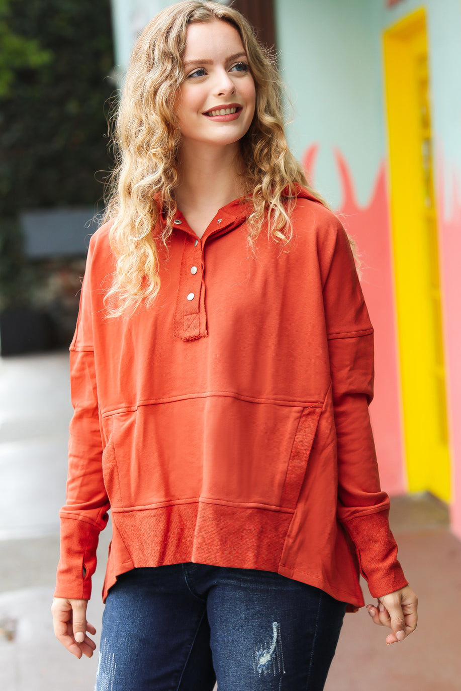 Haptics The Slouchy Terracotta French Terry Snap Button Hoodie-Haptics-[option4]-[option5]-[option6]-[option7]-[option8]-Shop-Boutique-Clothing-for-Women-Online