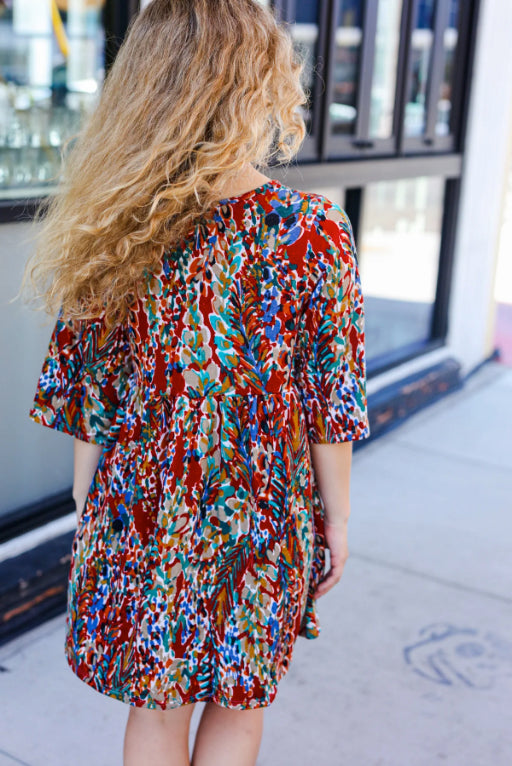 Day Dreaming Burgundy Floral Print V Neck Babydoll Dress-Beeson River-[option4]-[option5]-[option6]-[option7]-[option8]-Shop-Boutique-Clothing-for-Women-Online