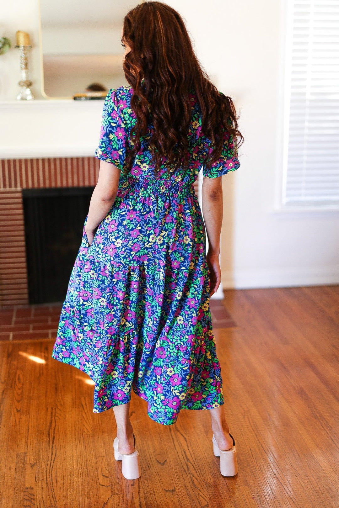 Eyes On You Navy Neon Floral Smocked Waist Maxi Dress-The Bee Chic Boutique-[option4]-[option5]-[option6]-[option7]-[option8]-Shop-Boutique-Clothing-for-Women-Online