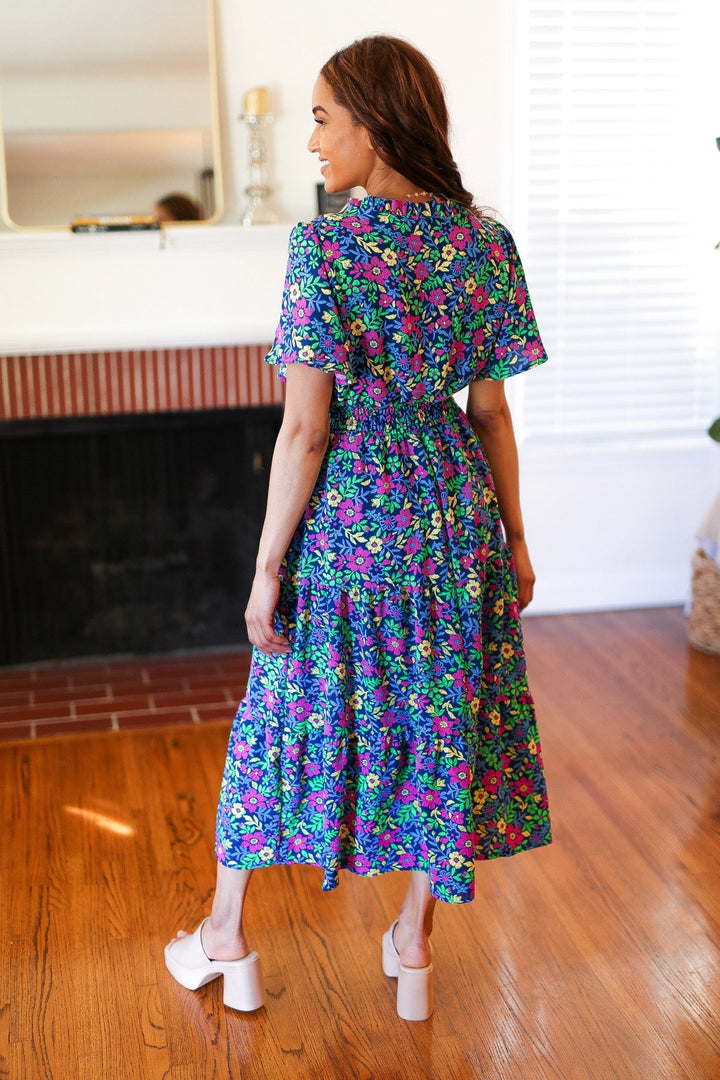 Eyes On You Navy Neon Floral Smocked Waist Maxi Dress-The Bee Chic Boutique-[option4]-[option5]-[option6]-[option7]-[option8]-Shop-Boutique-Clothing-for-Women-Online