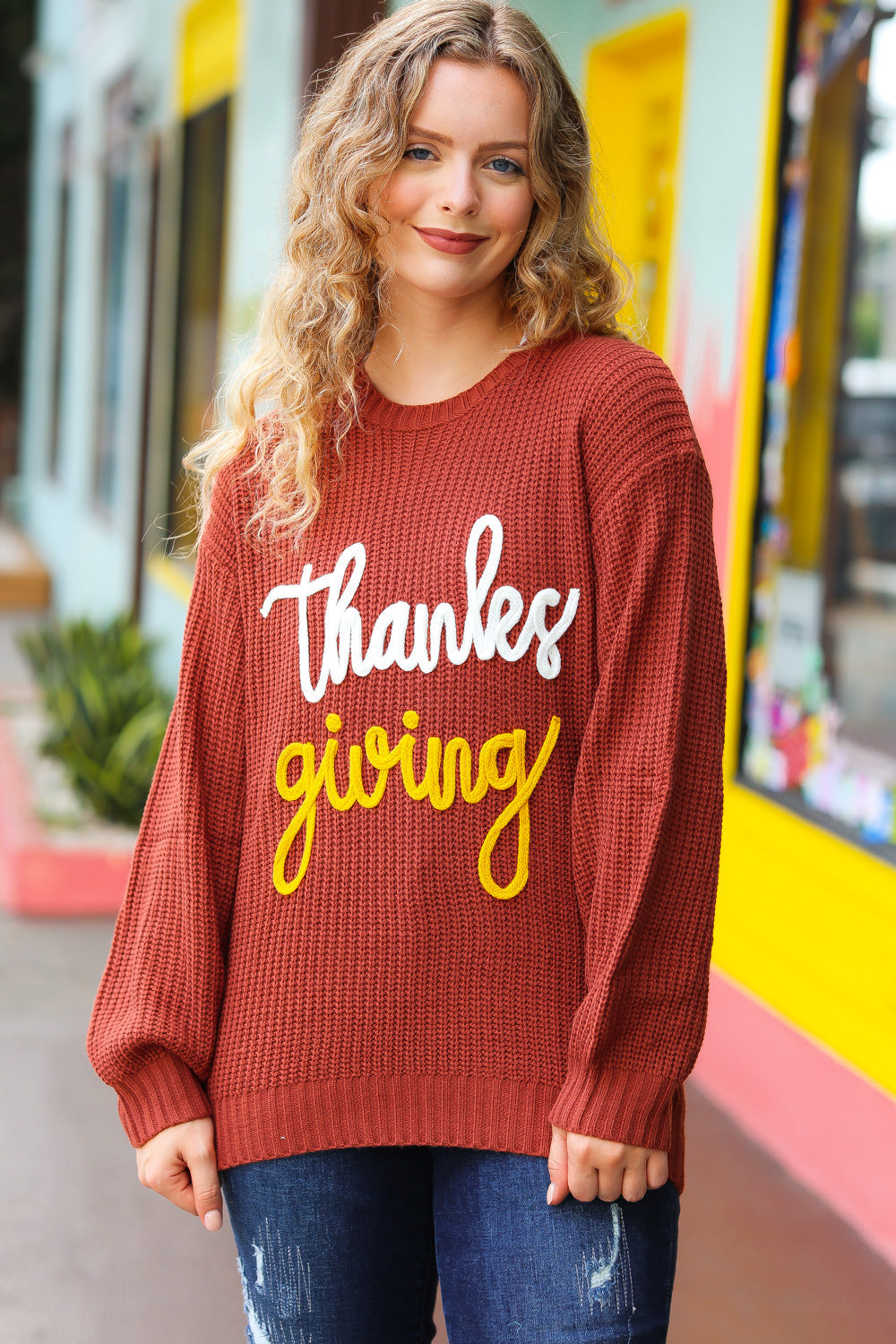 Haptics All I Want Thanksgiving Pop Up Embroidery Chunky Sweater-Haptics-[option4]-[option5]-[option6]-[option7]-[option8]-Shop-Boutique-Clothing-for-Women-Online