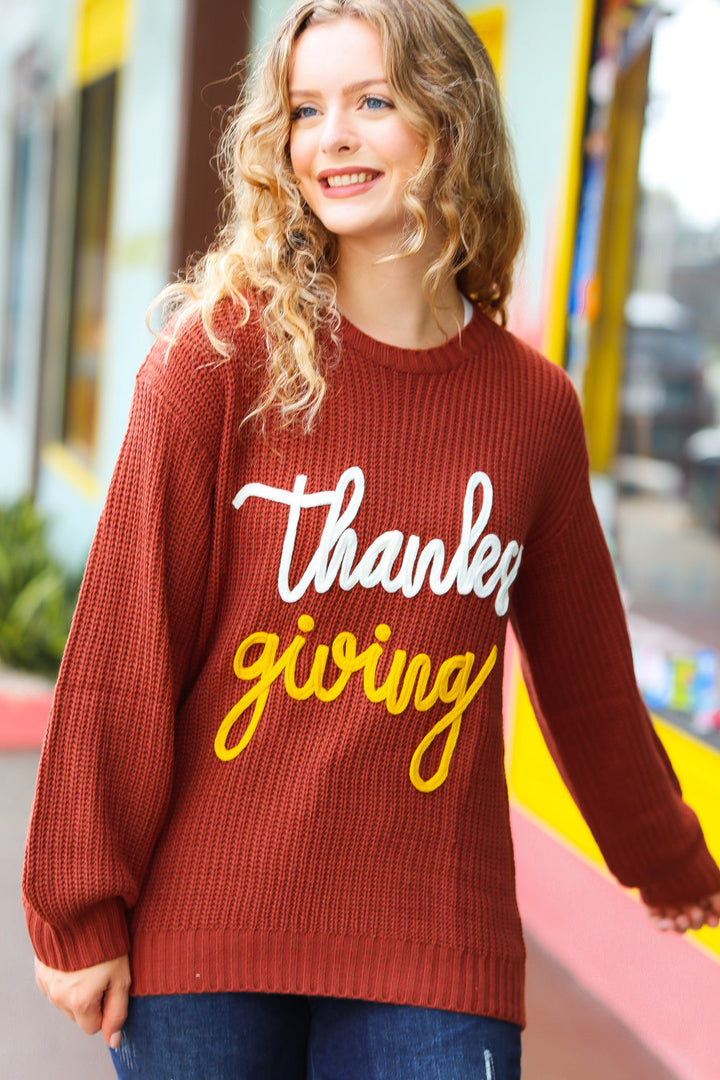 Haptics All I Want Thanksgiving Pop Up Embroidery Chunky Sweater-Haptics-[option4]-[option5]-[option6]-[option7]-[option8]-Shop-Boutique-Clothing-for-Women-Online