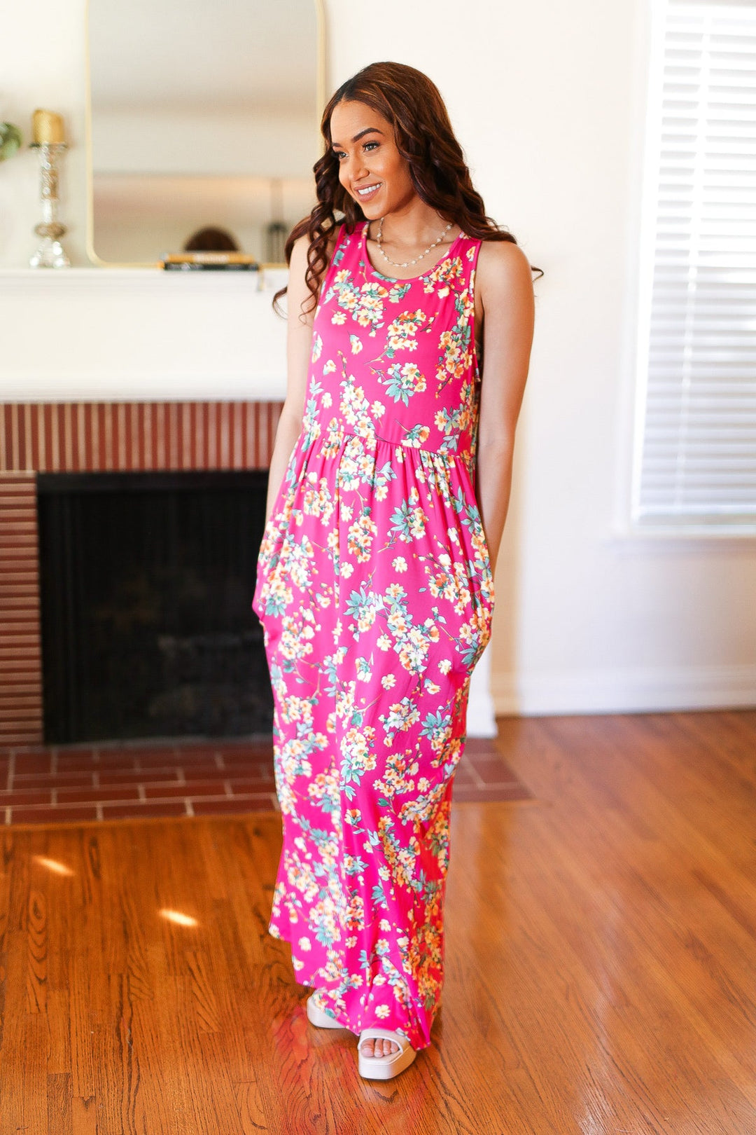 Pink Floral Print Fit and Flare Sleeveless Maxi Dress-Haptics-[option4]-[option5]-[option6]-[option7]-[option8]-Shop-Boutique-Clothing-for-Women-Online