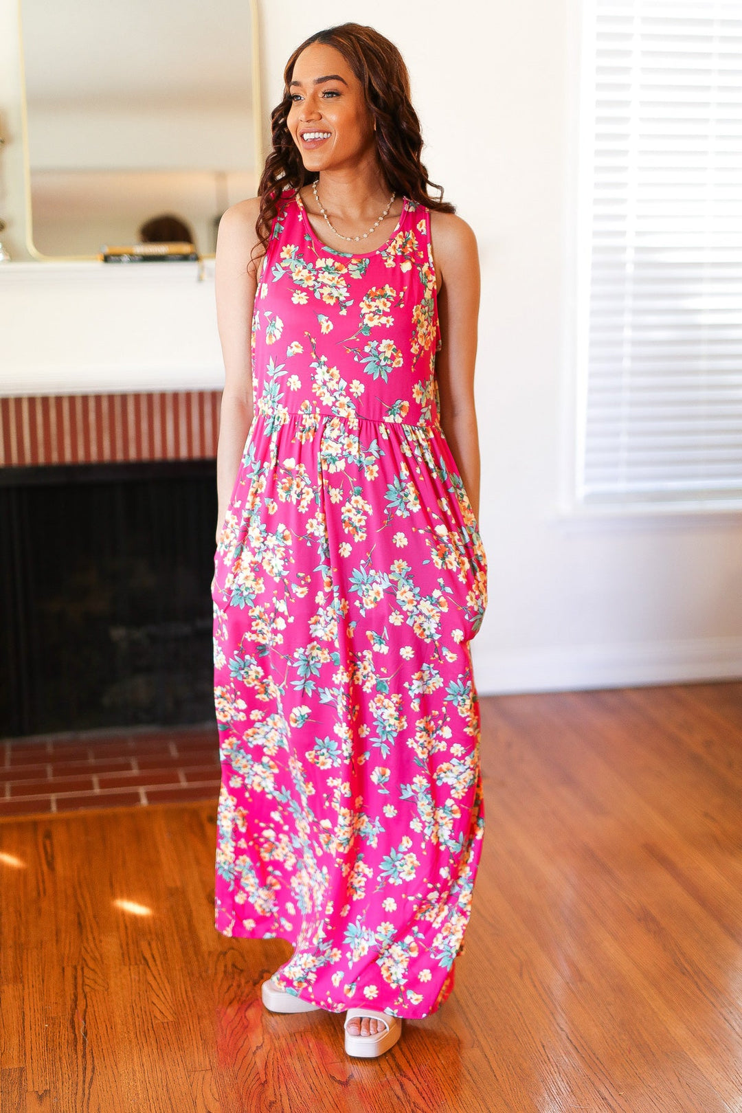 Pink Floral Print Fit and Flare Sleeveless Maxi Dress-Haptics-[option4]-[option5]-[option6]-[option7]-[option8]-Shop-Boutique-Clothing-for-Women-Online