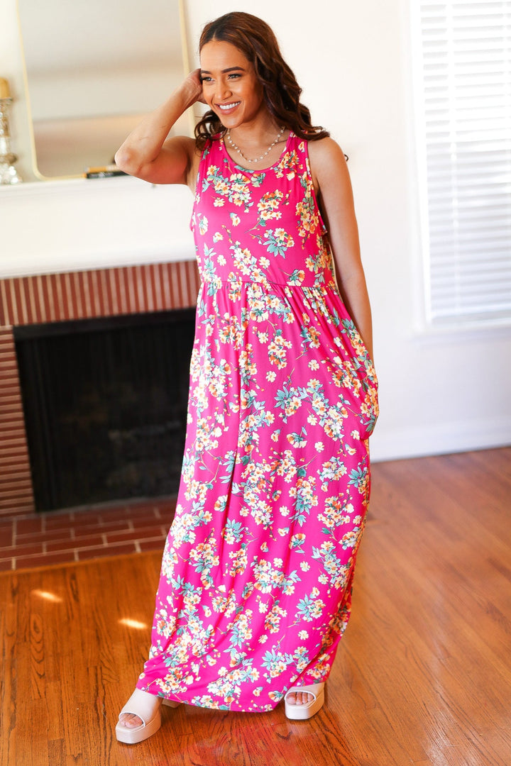 Pink Floral Print Fit and Flare Sleeveless Maxi Dress-Haptics-[option4]-[option5]-[option6]-[option7]-[option8]-Shop-Boutique-Clothing-for-Women-Online