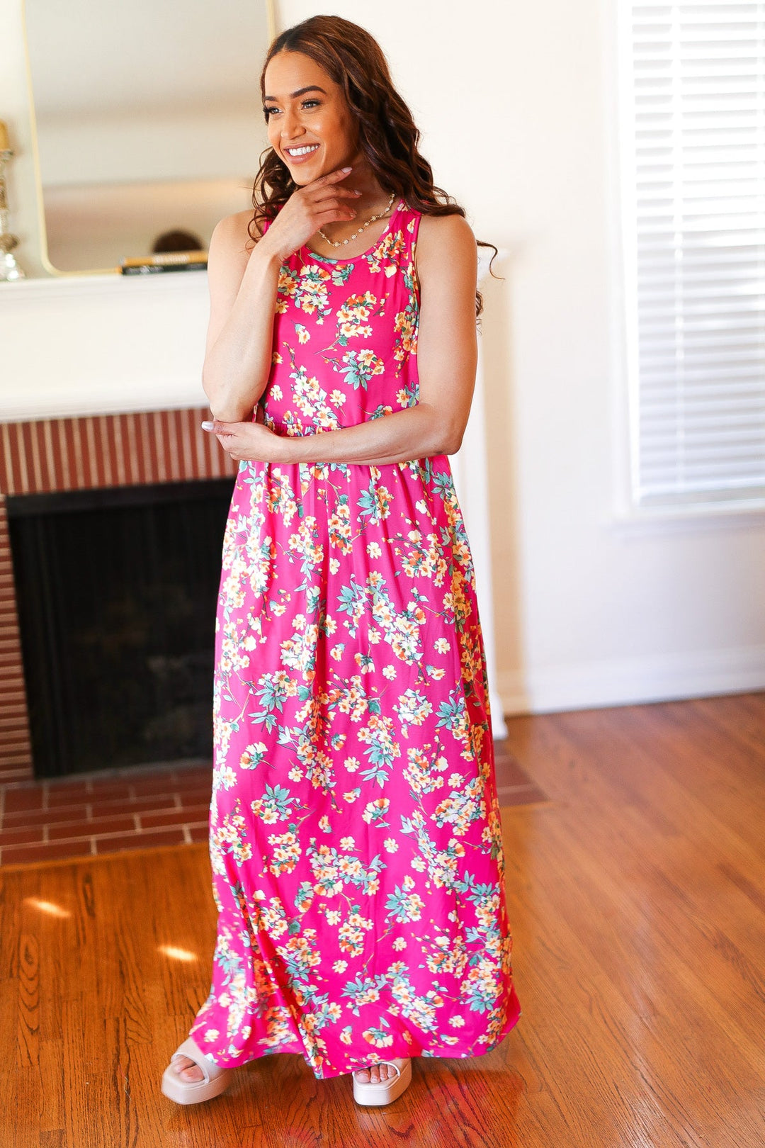 Pink Floral Print Fit and Flare Sleeveless Maxi Dress-Haptics-[option4]-[option5]-[option6]-[option7]-[option8]-Shop-Boutique-Clothing-for-Women-Online