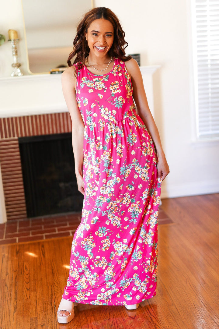 Pink Floral Print Fit and Flare Sleeveless Maxi Dress-Haptics-[option4]-[option5]-[option6]-[option7]-[option8]-Shop-Boutique-Clothing-for-Women-Online