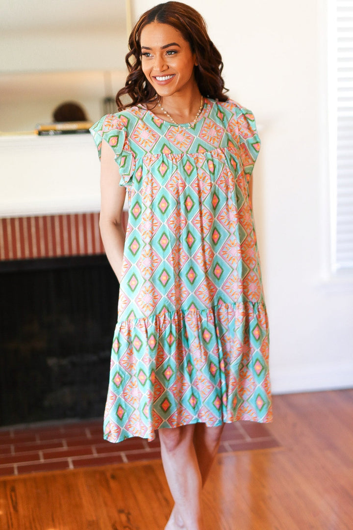 Mint Geo Boho Print Yoke Poplin Woven Dress-Haptics-[option4]-[option5]-[option6]-[option7]-[option8]-Shop-Boutique-Clothing-for-Women-Online