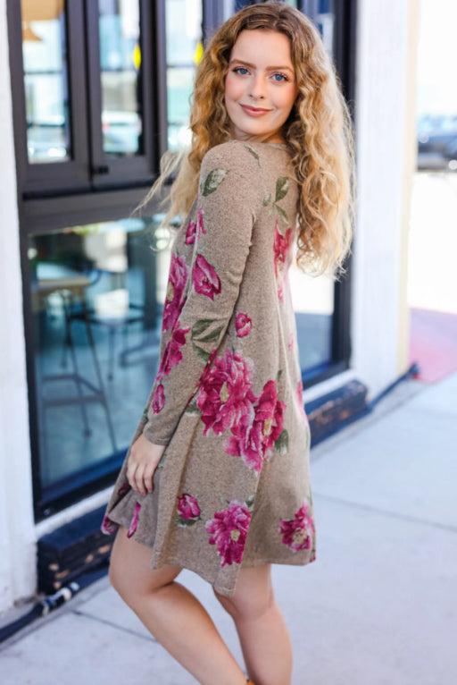 True Love Taupe & French Rose Floral Print Long Sleeve Dress-Beeson River-[option4]-[option5]-[option6]-[option7]-[option8]-Shop-Boutique-Clothing-for-Women-Online