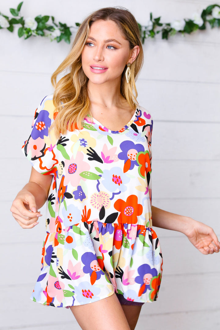 Multicolor Flat Floral V Neck Woven Babydoll Top-Haptics-[option4]-[option5]-[option6]-[option7]-[option8]-Shop-Boutique-Clothing-for-Women-Online